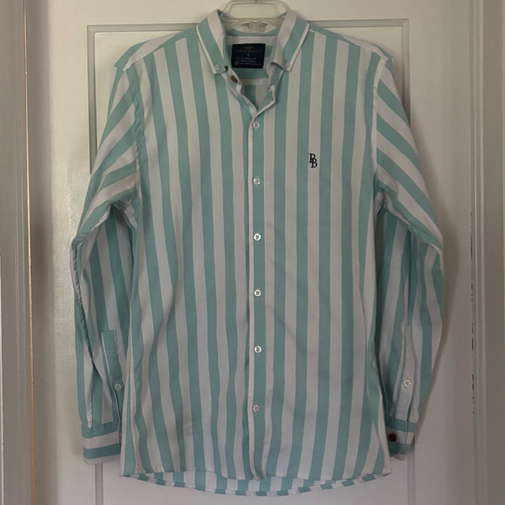 Porto Blanco White and Aqua Dress Shirt